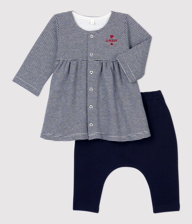 Body leggings a righe beb&egrave; in tubique in cotone biologico blu/bianco